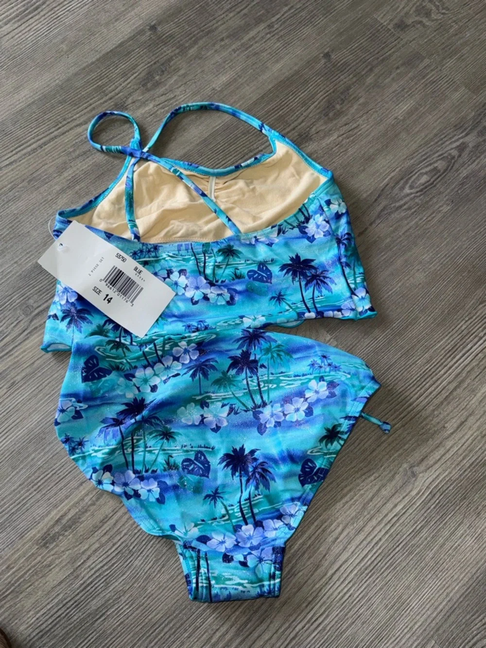 NWT Backflips Girls size 14 Aqua Tropical Two-Piece Swim Set